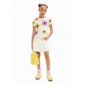 Desigual T-Shirt Rippstoff Margeriten Kinder Weiß