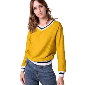 Enorsia V‑Neck Yellow Stripe Pullover for Women – Size 12