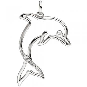 JOBO Delfin Anhänger 333 Gold Weißgold 7 Zirkonia