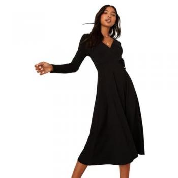 Womens Black Wrap Midi Dress