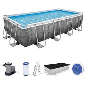 Bassin Bestway Power Steel avec Cadre en Acier, Rotin Gris