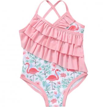 Girls' Suspender Swimsuit with Leopard/Flamingo Print 2-6 Years