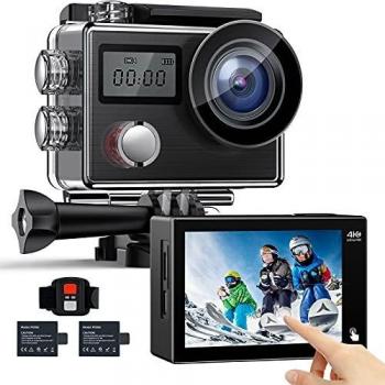 Action Camera Kit with 2 Rechargeable Batteries and 2.0” Touch Screen