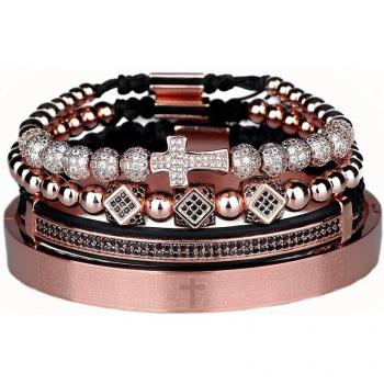 4pcs/Set Men's Steel Cross Bracelet with Spanish Scripture