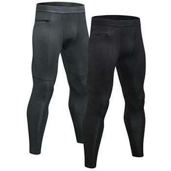 Niksa Men's Running Workout Leggings 2-Pack, Black/Gray, XXL