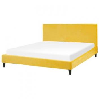 BELIANI Modern Velvet King Size Bed Frame 5ft3 Slatted Base Yellow