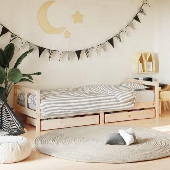 Cadre de lit enfant Gris Prolenta – Pin massif, 80x200 cm, tiroir intégré – 1 couchage