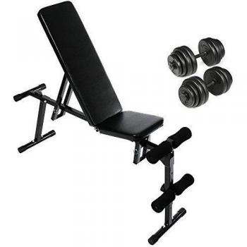 PHYSIONICS Black Gym Bench & 2‑Pack 15 kg Dumbbells (Total 30 