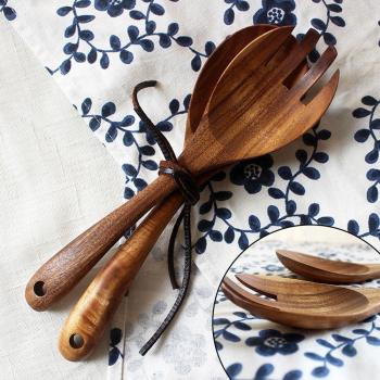 Long‑Handle Wooden Soup Spoon & Salad Server – 2‑Pack