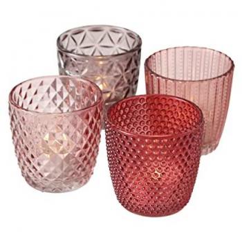 BOLTZE Windlicht Marilu (Set, 4 St), aus Glas, rosa, 30 x 8 x 8 cm