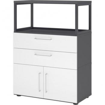 Armoire ouverte FlexWall 80 cm, 3 niveaux, cadre en acier, 2 tiroirs