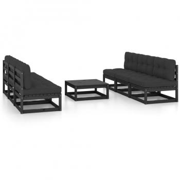 7-Piece Solid Pine Outdoor Lounge Set with Cushions