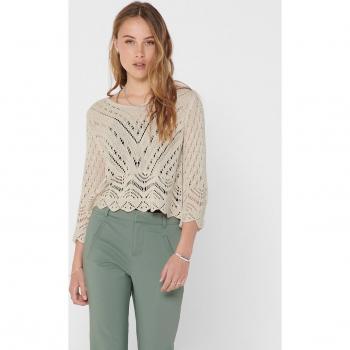 JACQUELINE de YONG Strickpullover Cropped 3/4 Arm Strick Pullover Spitzen Struktur JDYNEW 4903 in Beige