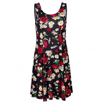 Alba Moda Schwarzes Rotes Kleid mit A-Linie, knielang, Viskose, ohne Ärmel