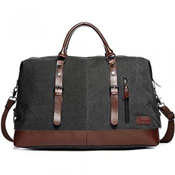 Canvas Large Capacity Duffle Bag with Two Side Pockets for Extensions, for Unisex Travel Bag (Black)