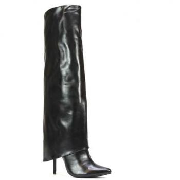 Women’s Black Knee-High Stiletto Foldover Boots (Size 4) – Shauna