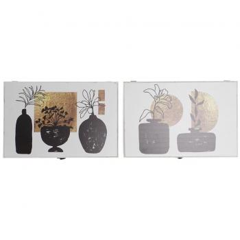 Cestino Decorativo Legno MDF Dkd Home in Bianco Nero Dorato 46,5x6x31,5 cm 2 Pezzi