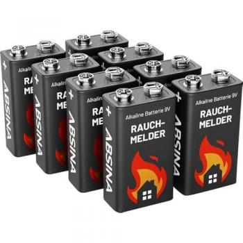 ABSINA 9V Alkaline Batterie für Rauchmelder (8 Stück)