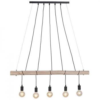Lumière suspendue bois 5 flammes – style rétro noir