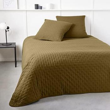 Couvre lit boutis essentiel à motifs embossés Bronze 240 x 260 cm avec 2 taies d'oreillers