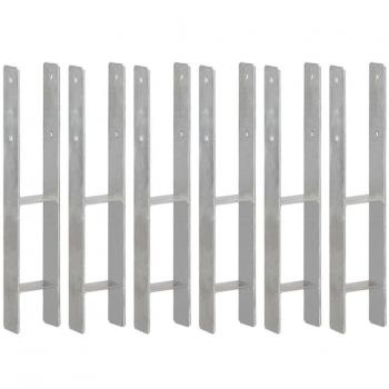 Anclajes de valla 6 uds acero galvanizado plateado 10x6x60 cm