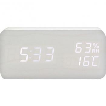 USB & AAA Dual‑Power Digital Wood Clock with Voice Control