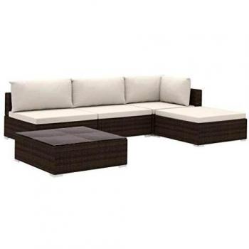Elegantes 5-tlg. Garten-Lounge-Set mit Auflagen aus braunem Poly Rattan