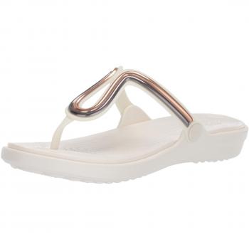 Crocs Sanrah MetalBlock Flat Flip W, Chanclas para Mujer, Rosa