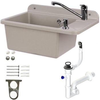 Lavabo gris 51 cm avec robinet mousseur et mitigeur monocoande