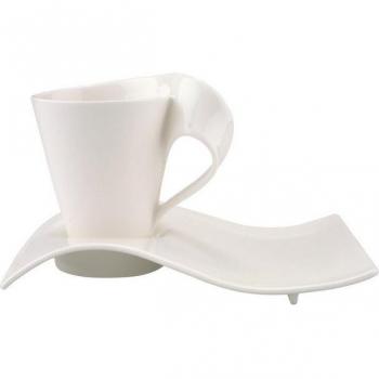 Villeroy & Boch NewWave Caffè – 300‑ml‑Porzellantasse mit passendem Unterteller (Weiß)