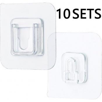 Ganchos transparentes de doble cara para pared, 10 juegos, fuertes y adhesivos para uso en cocina y baño