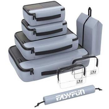 Voyager Packing Cube Set – 8 Pieces, Water‑Repellent, 2 Toiletry + 2 Shoe Bags – Grey