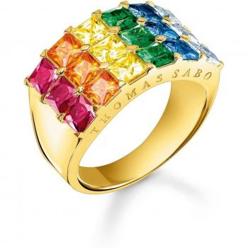 Thomas Sabo Damenring Pavé mit bunten Steinen in Goldfarbe TR2359-996-7