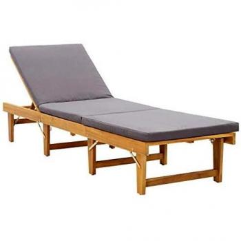 Chaise longue en acacia avec coussin intégré