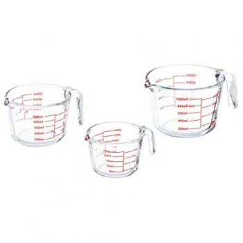 Set de 3 Vasos Medidores de Relaxdays, Vaso Precipitados 250ml, 500ml, 1L, Resistente al Calor, Apto Microondas, Transparente