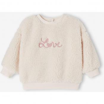 VERTBAUDET Sweat en sherpa écru avec broderie amour pour bébé