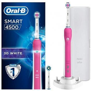 Oral-B Smart 4 4000 W 3D White Electric Toothbrush Rechargeable Powered By Braun, 1 Pink App Connected Handle, 3 Modes, Pressure Sensor,