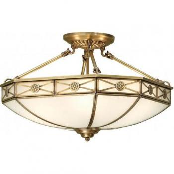 Bannerman 4 Light Semi Flush Ceiling Light Antique Brass Frosted Glass E27