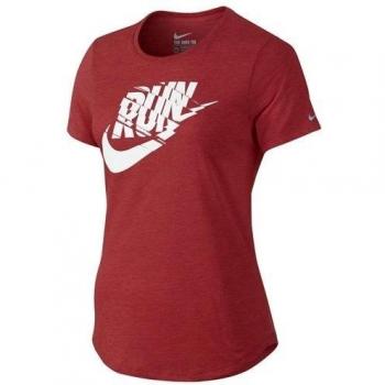 Nike Run P W Orgmetric SWSH Tee – Running Shirt Women L en Rojo/Blanco/Silver
