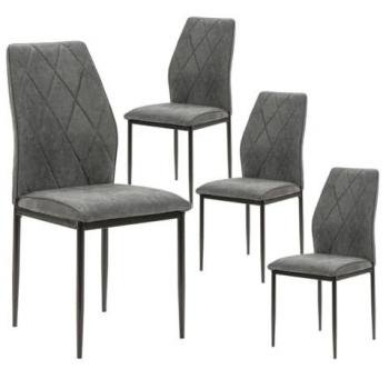 Set 4 chaises VOLLO – Tissu gris anthracite, surpiq. carrées