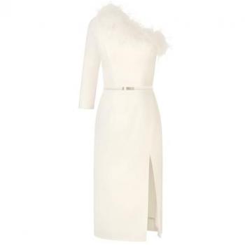 Apart One-Shoulder Cocktailkleid (Federdesign) – Größe 46 – Creme