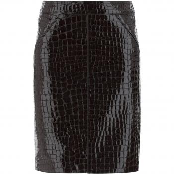 Tom Ford Leather Skirt with Croc Emboss in Brown, Size 40