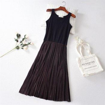 Vêtement Extensible en Coton Côtelé, Robe Plissée