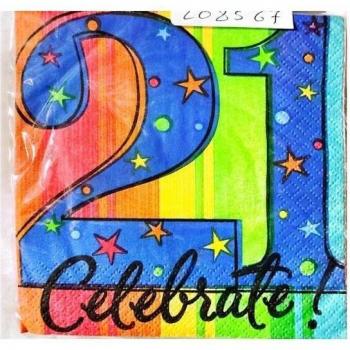 Serviettes 21 ans en papier 3 plis (Pack de 16)