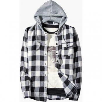 Lässiges rotes Plaid Hemd mit Kapuze für Männer