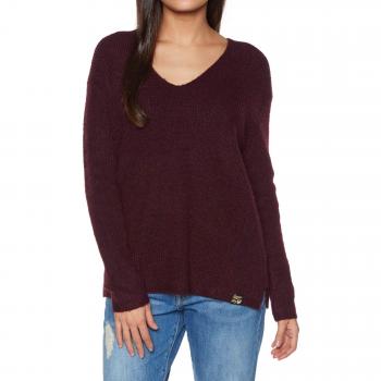 Superdry Peyton Rippen V-Neck XXL Kleinburgunder mit Knopfverschluss