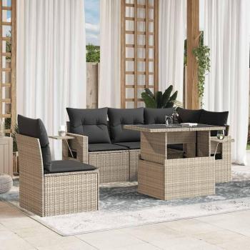 Set Sofás de Jardín 6 piezas con Cojines Ratán Sintético Gris