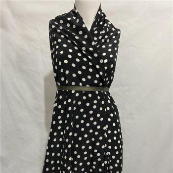 White Dotted Black Silk Crepe de Chine, 140cm Width