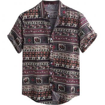 Blusa Larga Manga Corta en Lino y Algodón, Talla 5XL