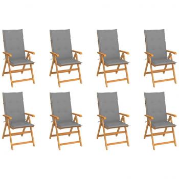 Chaînes de Chaises Inclinables Vidaxl – 8 unités avec Coussin en Teck